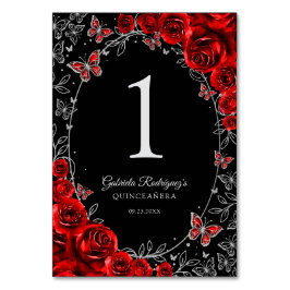 Red Black Silver Quinceanera Tischnummer