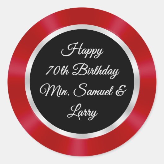 Red, Black, Silver, Samuel 70th Birthday Stickers (Vorderseite)