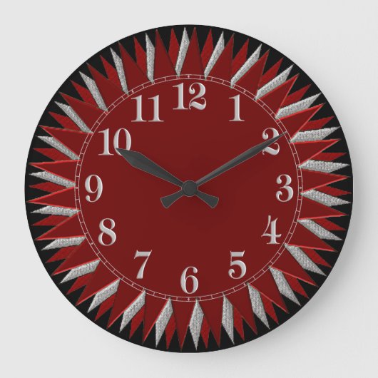 Red Black Silver Sun Wall Clock Große Wanduhr (Vorderseite)