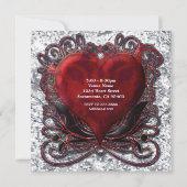 Red Black Silver Valentine Herz Gotische Romantik Einladung (Rückseite)