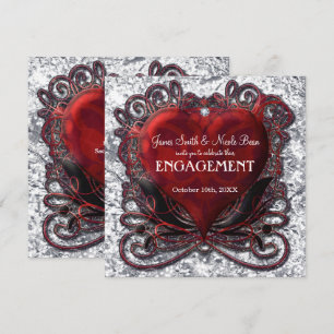 Red Black Silver Valentine Herz Gotische Romantik Einladung