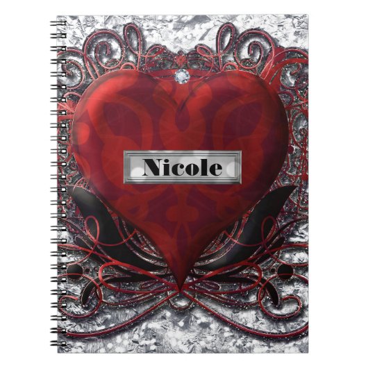 Red Black Silver Valentine Herz Gotische Romantik Notizblock (Vorderseite)