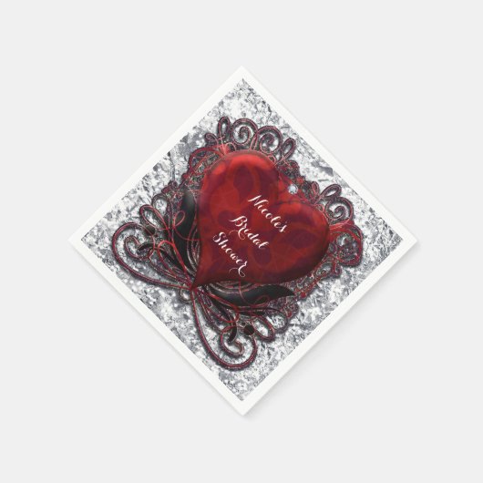 Red Black Silver Valentine Herz Gotische Romantik Serviette (Ecke)