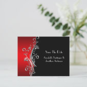 Red Black Silver Wirbel Save the Date Ankündigungspostkarte (Stehend Vorderseite)