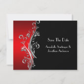Red Black Silver Wirbel Wedding RSVP Einladung (Vorderseite)