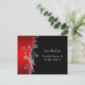 Red Black Silver Wirbel Wedding RSVP Einladung (Stehend Vorderseite)