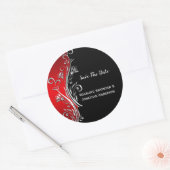 Red Black Silver Wirbel Wedding RSVP Runder Aufkleber (Umschlag)