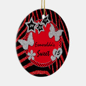 Red Black Silver Zebra Sweet 15 Foto Ornament (Rechts)