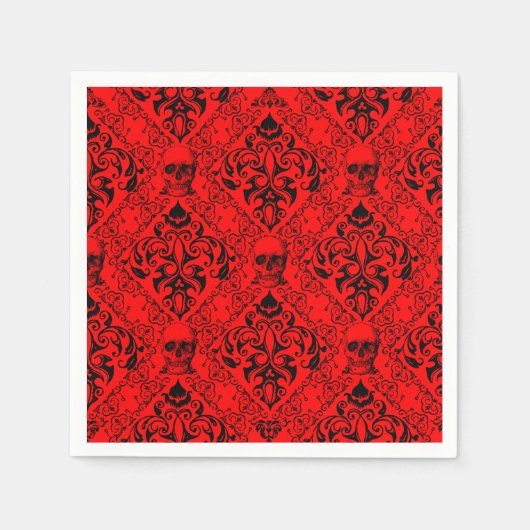 Red Black Skull Damask Halloween Dark Goth Muster Serviette (Vorderseite)