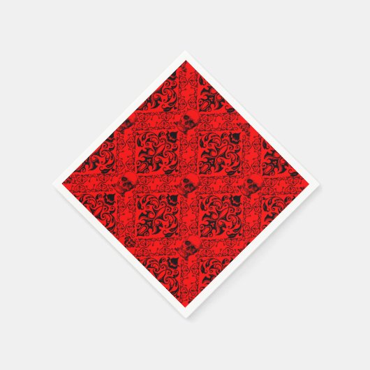 Red Black Skull Damask Halloween Dark Goth Muster Serviette (Ecke)