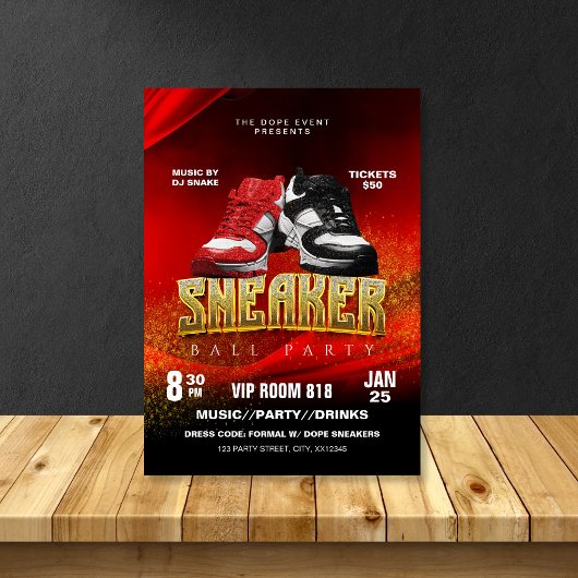 Red Black Sneaker Ball Party Flyer Einladung
