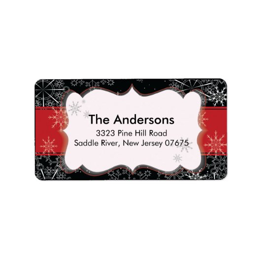 Red Black Snowflake Winterurlaub Rücksendeadresse Adressaufkleber (Vorne)