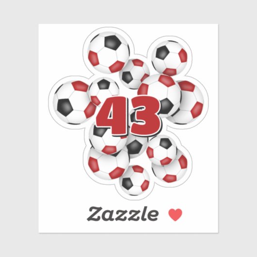 red black soccer balls sticker w jersey number (Blatt)