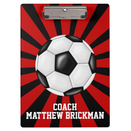 Red Black Soccer Coach Team Zwischenablage Klemmbrett (Vorderseite)