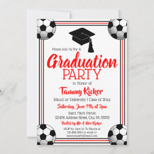 Red & Black Soccer Graduation Party Einladung