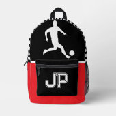 Red Black Soccer Monogram School Gear Boys Bedruckter Rucksack (Vorderseite)