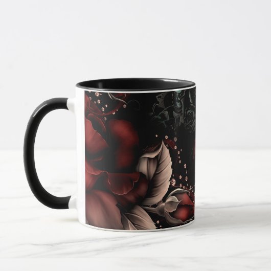 Red Black Sparkle Rose & Skull Personalisiert Tasse (Links)