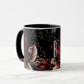 Red Black Sparkle Rose & Skull Personalisiert Tasse (Vorderseite Links)