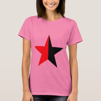 Red & Black Star on Womans Army Green T-Shirt