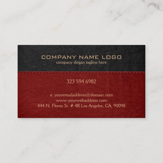 Red & Black Stich Leder Textur Visitenkarte (Rückseite)