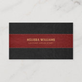 Red & Black Stitched Leder Texture Business Ca Visitenkarte (Vorderseite)