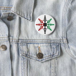 Red Black Strip Snowflake Kwanzaa Button