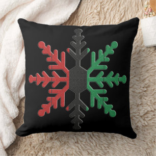 Red Black Strip Snowflake Kwanzaa Kissen