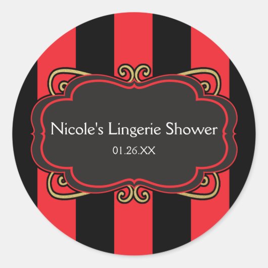 Red Black Striped Gold Lingerie Shower Stickers (Vorderseite)