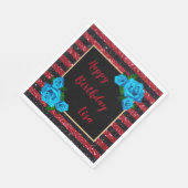Red Black Stripes Glitzer Blaue Rose Geburtstag Serviette (Ecke)