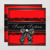 Red Black Sweet 16 Geburtstagsparty Einladung (Vorne/Hinten)