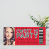 Red Black Sweet 16 Ticket Einladung (Stehend Vorderseite)