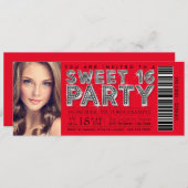 Red Black Sweet 16 Ticket Einladung (Vorne/Hinten)