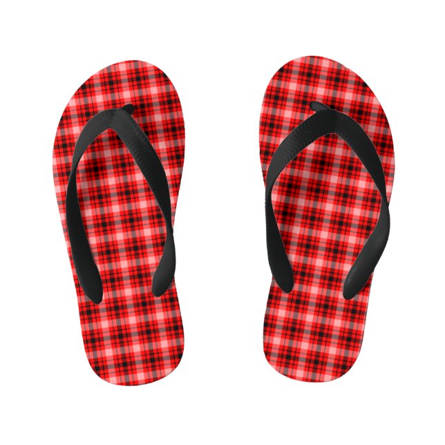 Red Black Tartan Checkered Kariert Pattern-24899 Kinderbadesandalen (Fußbett)