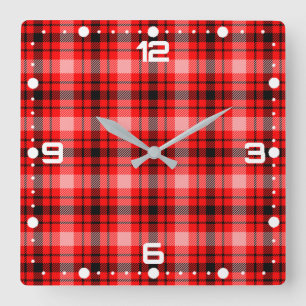 Red Black Tartan Checkered Kariert Pattern-24899 Quadratische Wanduhr