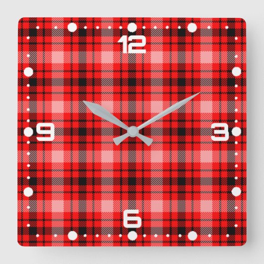 Red Black Tartan Checkered Kariert Pattern-24899 Quadratische Wanduhr (Vorderseite)