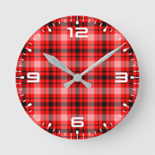Red Black Tartan Checkered Kariert Pattern-24899 Runde Wanduhr