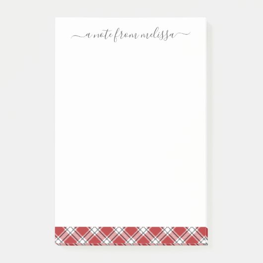 Red Black Tartan Kariert Personalisierte Weihnacht Post-it Klebezettel (Vorderseite)