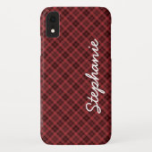 Red Black Tartan Plaid, Name, Retro Case-Mate iPhone Hülle (Rückseite)