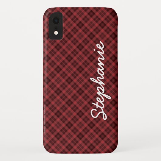 Red Black Tartan Plaid, Name, Retro Case-Mate iPhone Hülle (Rückseite)
