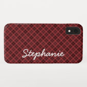 Red Black Tartan Plaid, Name, Retro Case-Mate iPhone Hülle (Rückseite (Horizontal))