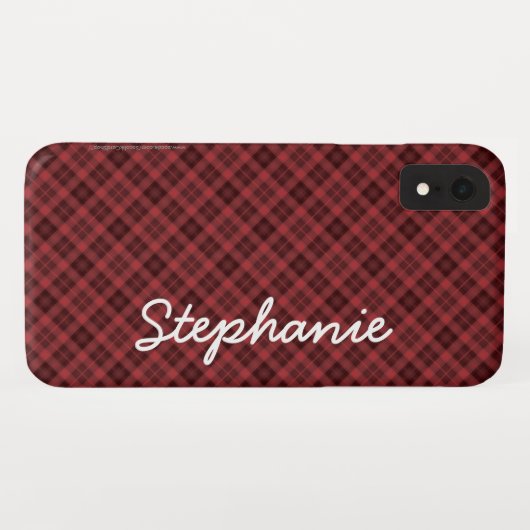 Red Black Tartan Plaid, Name, Retro Case-Mate iPhone Hülle (Rückseite (Horizontal))