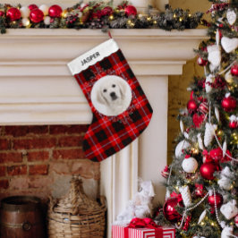 Red Black Tartan Plaid Winter Wreath Pet Dog Photo Kleiner Weihnachtsstrumpf