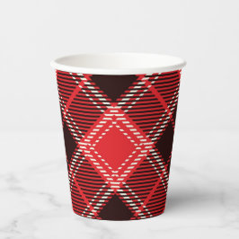Red Black Tartan Print Pappbecher