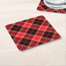 Red Black Tartan Rechteckiger Pappuntersetzer