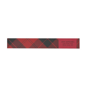 Red Black Tartan Weihnachts Custom Address Rundum-Adressaufkleber