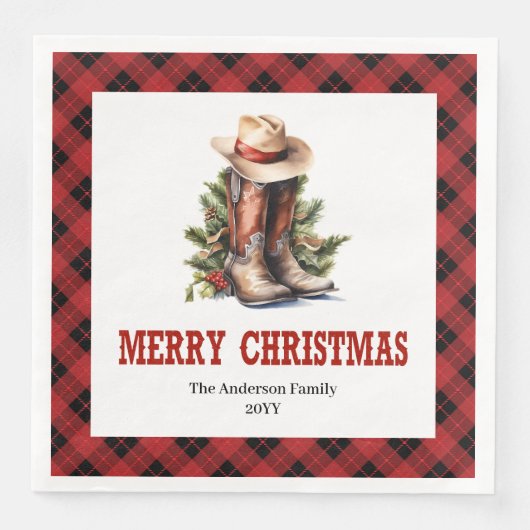 Red black tartan Western Christmas paper napkins Serviette (Vorderseite)