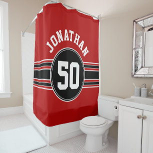 Red Black Team Jersey Fan Geber mit Name Number Duschvorhang