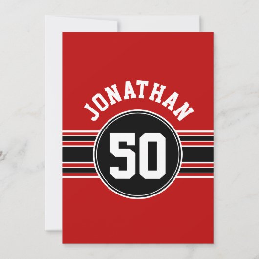 Red Black Team Jersey Name Number Birthday Einladung (Rückseite)