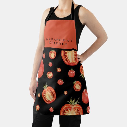 Red & Black Tomato Pattern | Ihr Name + Küche Schürze (InSitu)