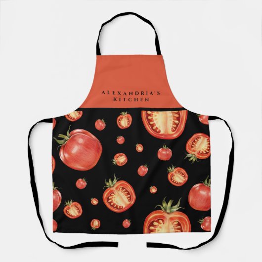 Red & Black Tomato Pattern | Ihr Name + Küche Schürze (Vorderseite)